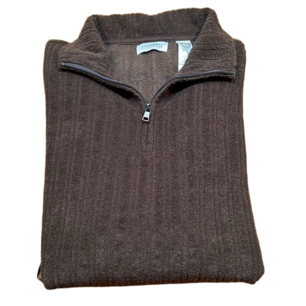 CONCEPTS by CLAIBORNE Vintage Chocolate Brown Velour Pull Over Sweater Size XL - Picture 4 of 9